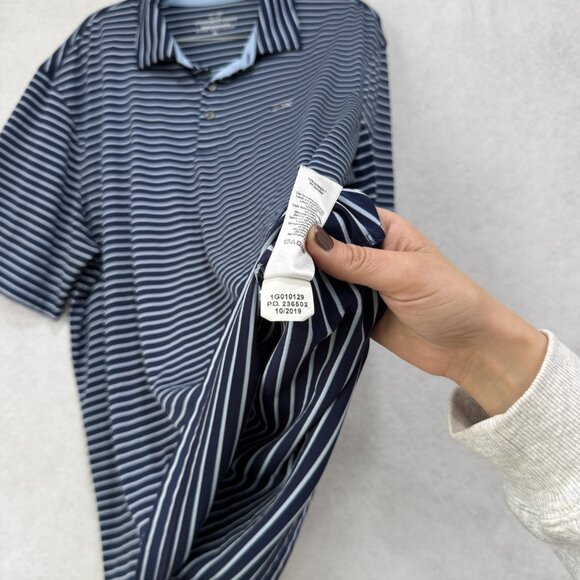 Vineyard Vines Polo Shirt Mens XL Blue White Stripe Performance Golf Stretch - Picture 6 of 9